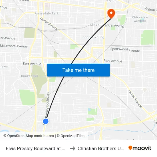 Elvis Presley Boulevard at Alcy Road to Christian Brothers University map