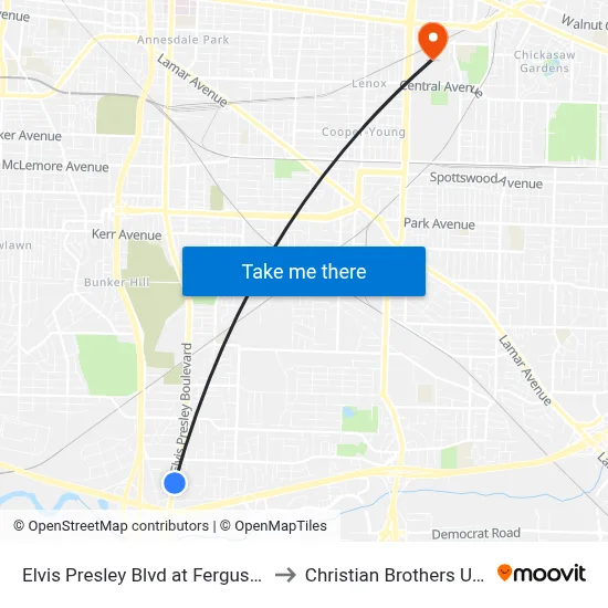 Elvis Presley Blvd at Ferguson Avenue to Christian Brothers University map