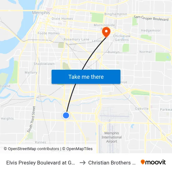 Elvis Presley Boulevard at Gateway Drive to Christian Brothers University map