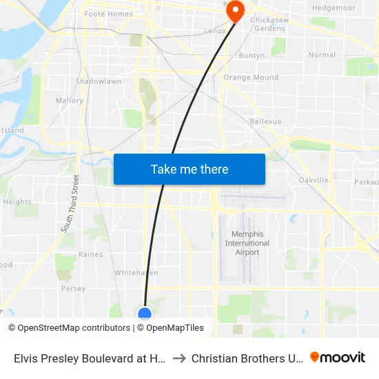 Elvis Presley Boulevard at Hester Road to Christian Brothers University map