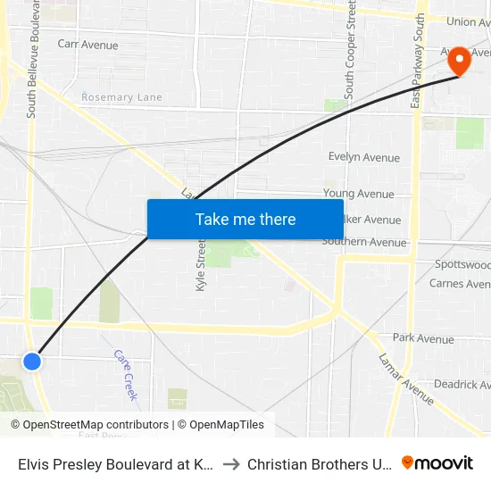 Elvis Presley Boulevard at Kerr Avenue to Christian Brothers University map