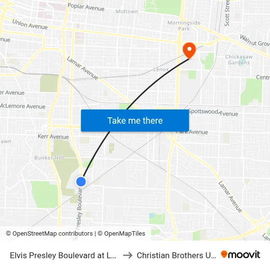 Elvis Presley Boulevard at Ledger Road to Christian Brothers University map