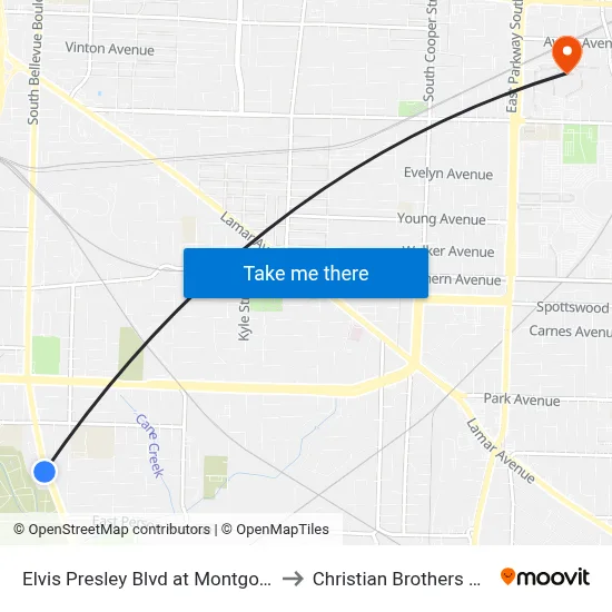 Elvis Presley Blvd at Montgomery Street to Christian Brothers University map