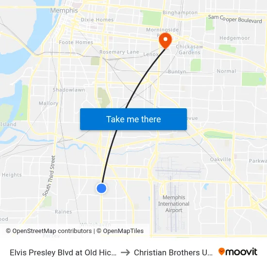 Elvis Presley Blvd at Old Hickory Road to Christian Brothers University map