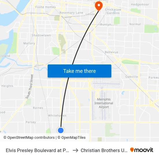 Elvis Presley Boulevard at Palmer Road to Christian Brothers University map