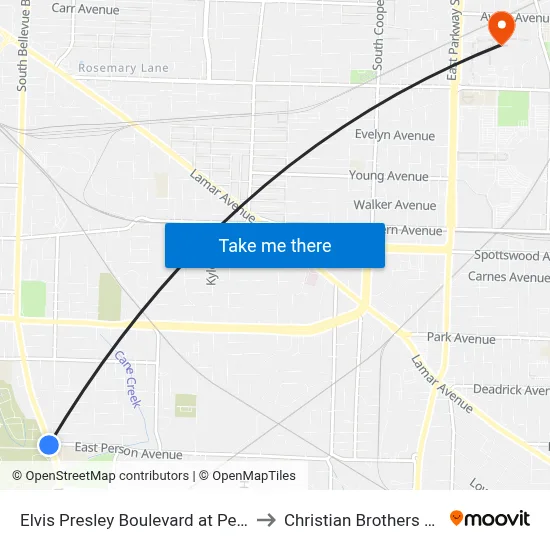 Elvis Presley Boulevard at Person Avenue to Christian Brothers University map