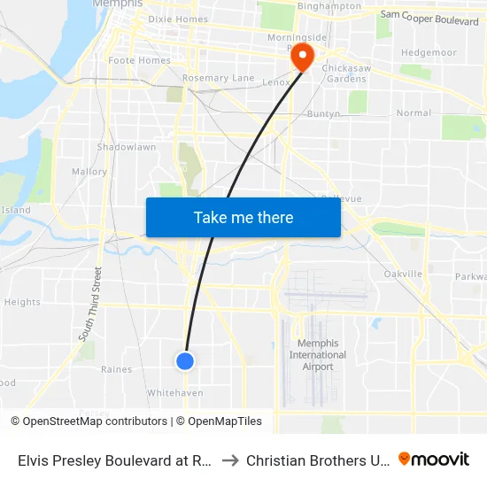 Elvis Presley Boulevard at Raines Road to Christian Brothers University map