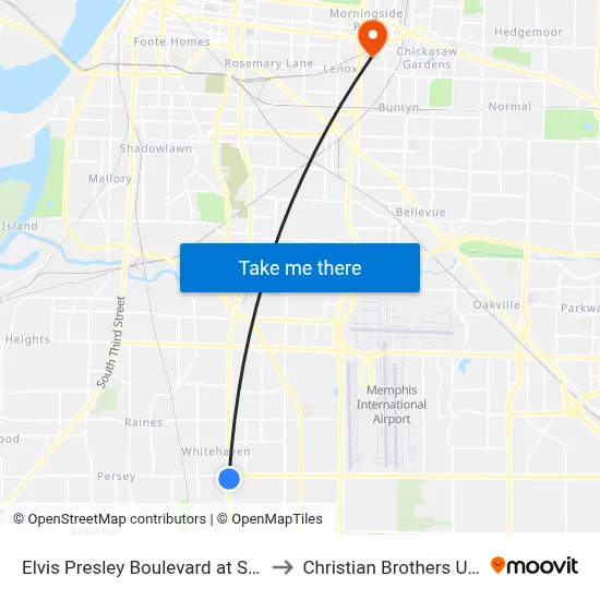 Elvis Presley Boulevard at Shelby Drive to Christian Brothers University map