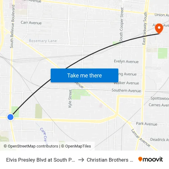 Elvis Presley Blvd at South Parkway East to Christian Brothers University map