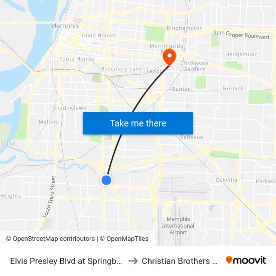 Elvis Presley Blvd at Springbrook Avenue to Christian Brothers University map
