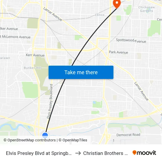 Elvis Presley Blvd at Springbrook Avenue to Christian Brothers University map