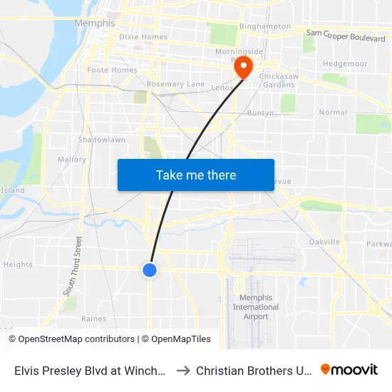 Elvis Presley Blvd at Winchester Road to Christian Brothers University map