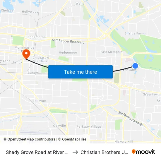Shady Grove Road at River View Road to Christian Brothers University map