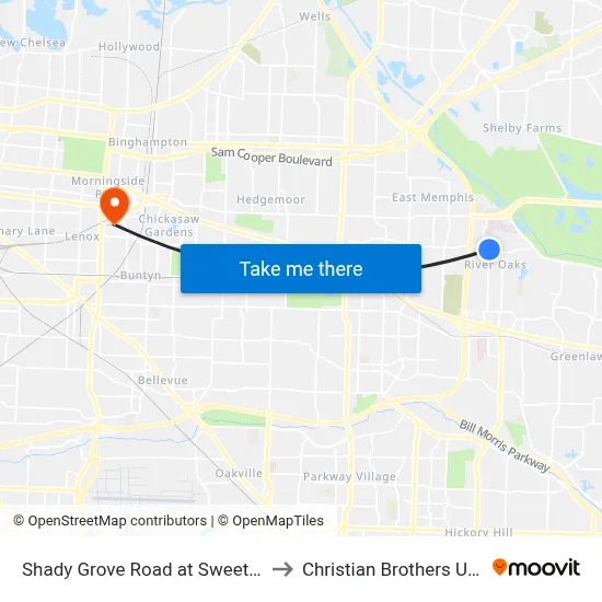 Shady Grove Road at Sweetbrier Road to Christian Brothers University map