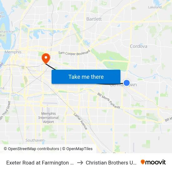 Exeter Road at Farmington Boulevard to Christian Brothers University map