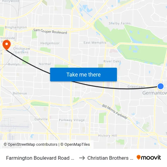 Farmington Boulevard Road at Exeter Road to Christian Brothers University map