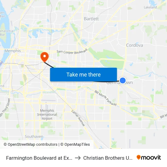 Farmington Boulevard at Exeter Road to Christian Brothers University map