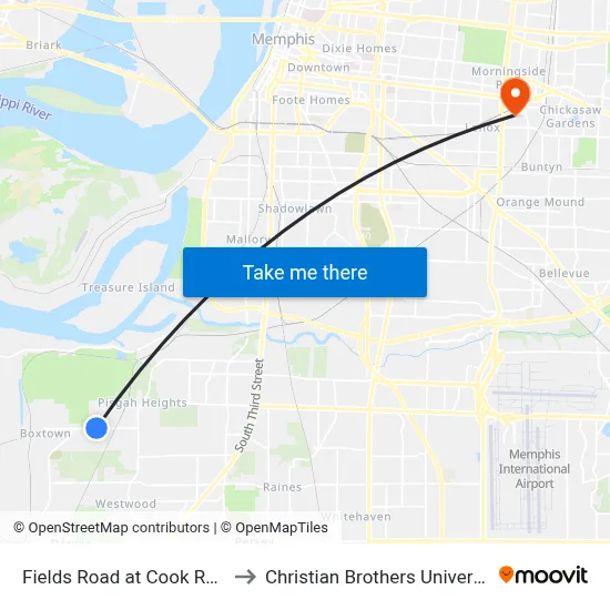 Fields Road at Cook Road to Christian Brothers University map