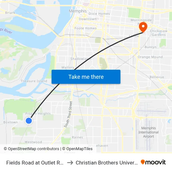 Fields Road at Outlet Road to Christian Brothers University map