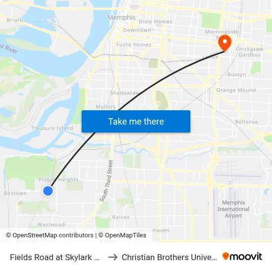 Fields Road at Skylark Drive to Christian Brothers University map