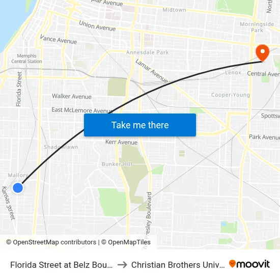 Florida Street at Belz Boulevard to Christian Brothers University map