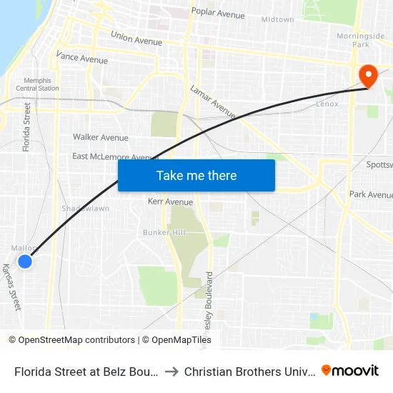 Florida Street at Belz Boulevard to Christian Brothers University map