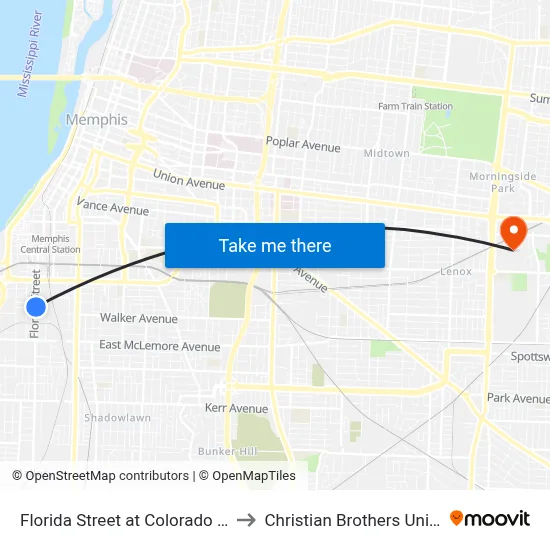 Florida Street at Colorado Avenue to Christian Brothers University map
