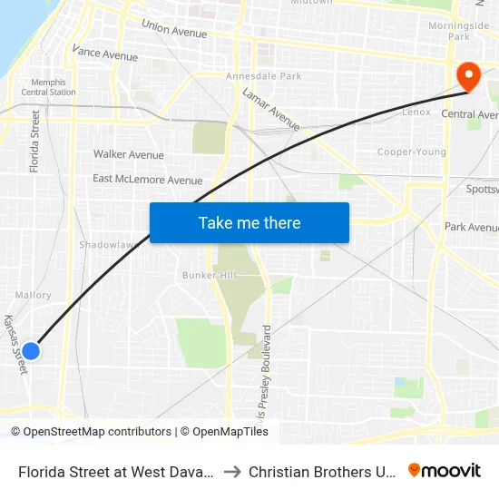Florida Street at West Davant Avenue to Christian Brothers University map