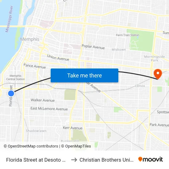 Florida Street at Desoto Avenue to Christian Brothers University map
