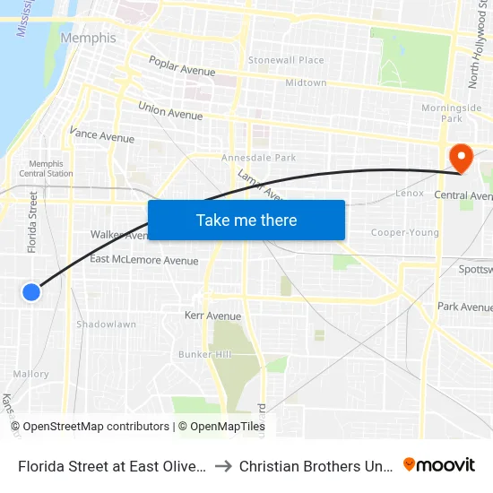 Florida Street at East Olive Avenue to Christian Brothers University map