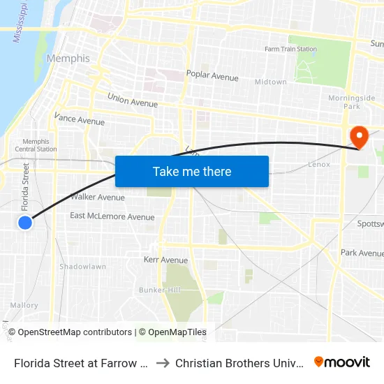 Florida Street at Farrow Road to Christian Brothers University map