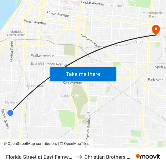 Florida Street at East Fernwood Avenue to Christian Brothers University map