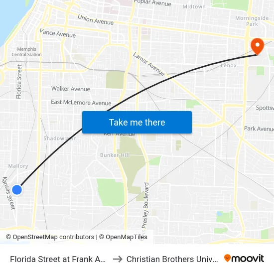 Florida Street at Frank Avenue to Christian Brothers University map