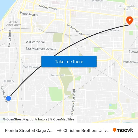 Florida Street at Gage Avenue to Christian Brothers University map