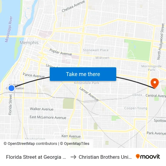 Florida Street at Georgia Avenue to Christian Brothers University map