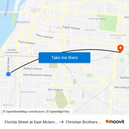 Florida Street at East Mclemore Avenue to Christian Brothers University map