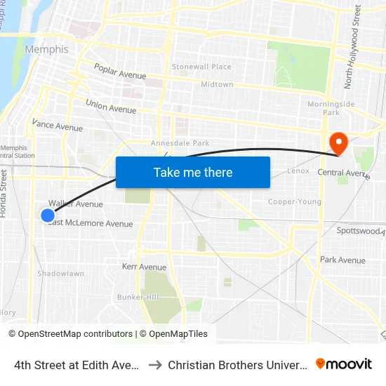 4th Street at Edith Avenue to Christian Brothers University map