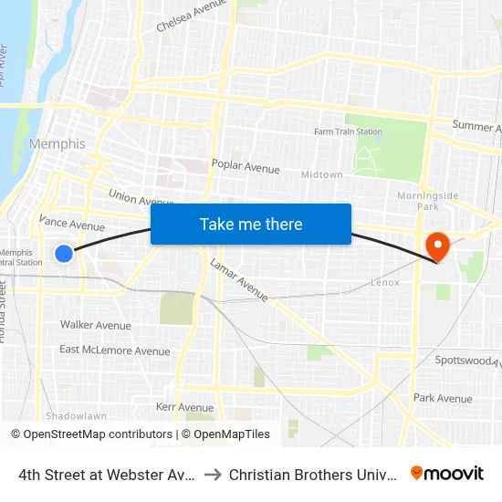 4th Street at Webster Avenue to Christian Brothers University map