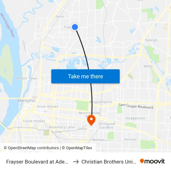 Frayser Boulevard at Aden Street to Christian Brothers University map