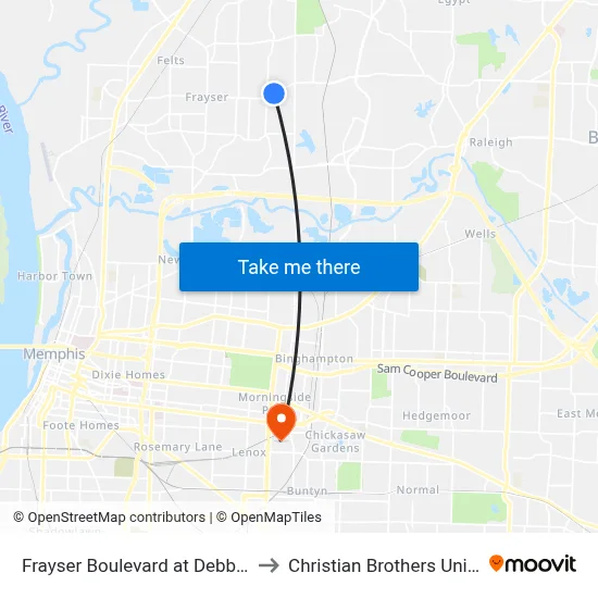 Frayser Boulevard at Debby Street to Christian Brothers University map