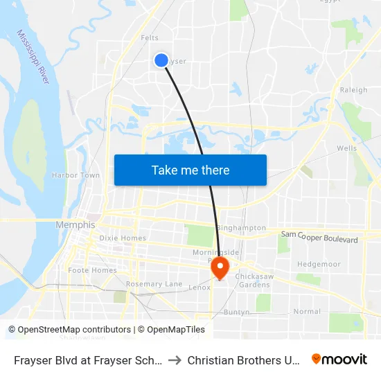 Frayser Blvd at Frayser School Drive to Christian Brothers University map