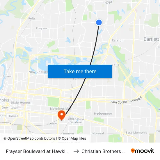 Frayser Boulevard at Hawkins Mill Road to Christian Brothers University map