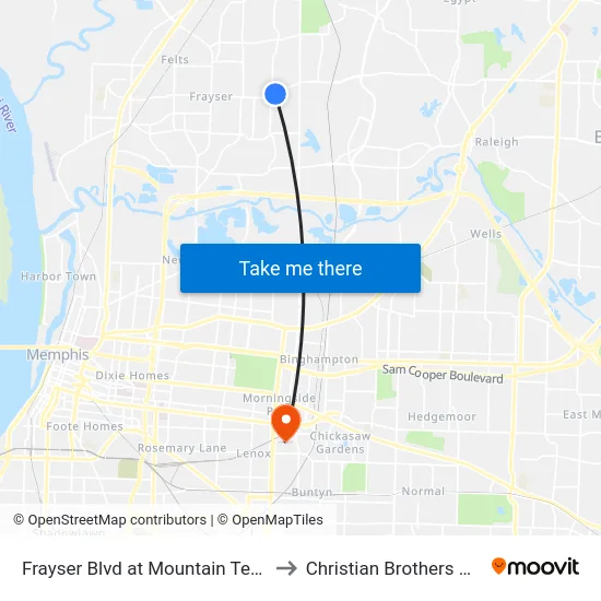 Frayser Blvd at Mountain Terrace Street to Christian Brothers University map