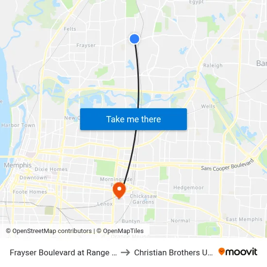 Frayser Boulevard at Range Hills Drive to Christian Brothers University map