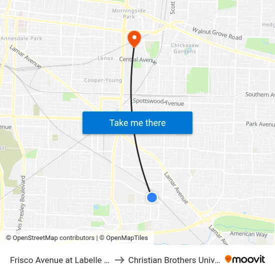 Frisco Avenue at Labelle Street to Christian Brothers University map