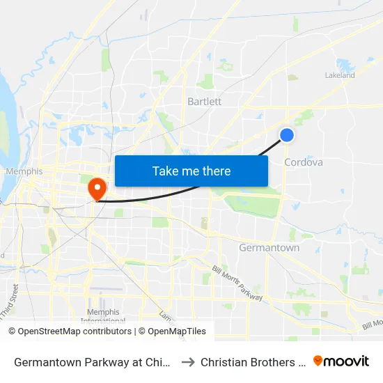 Germantown Parkway at Chimneyrock Blvd to Christian Brothers University map