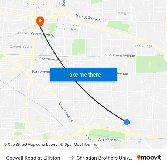 Getwell Road at Elliston Road to Christian Brothers University map