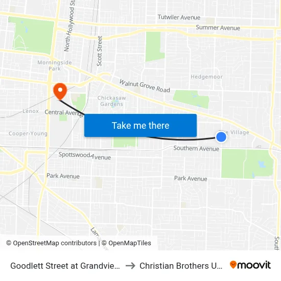 Goodlett Street at Grandview Avenue to Christian Brothers University map