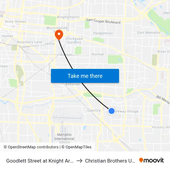 Goodlett Street at Knight Arnold Road to Christian Brothers University map