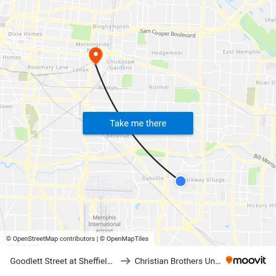 Goodlett Street at Sheffield Avenue to Christian Brothers University map